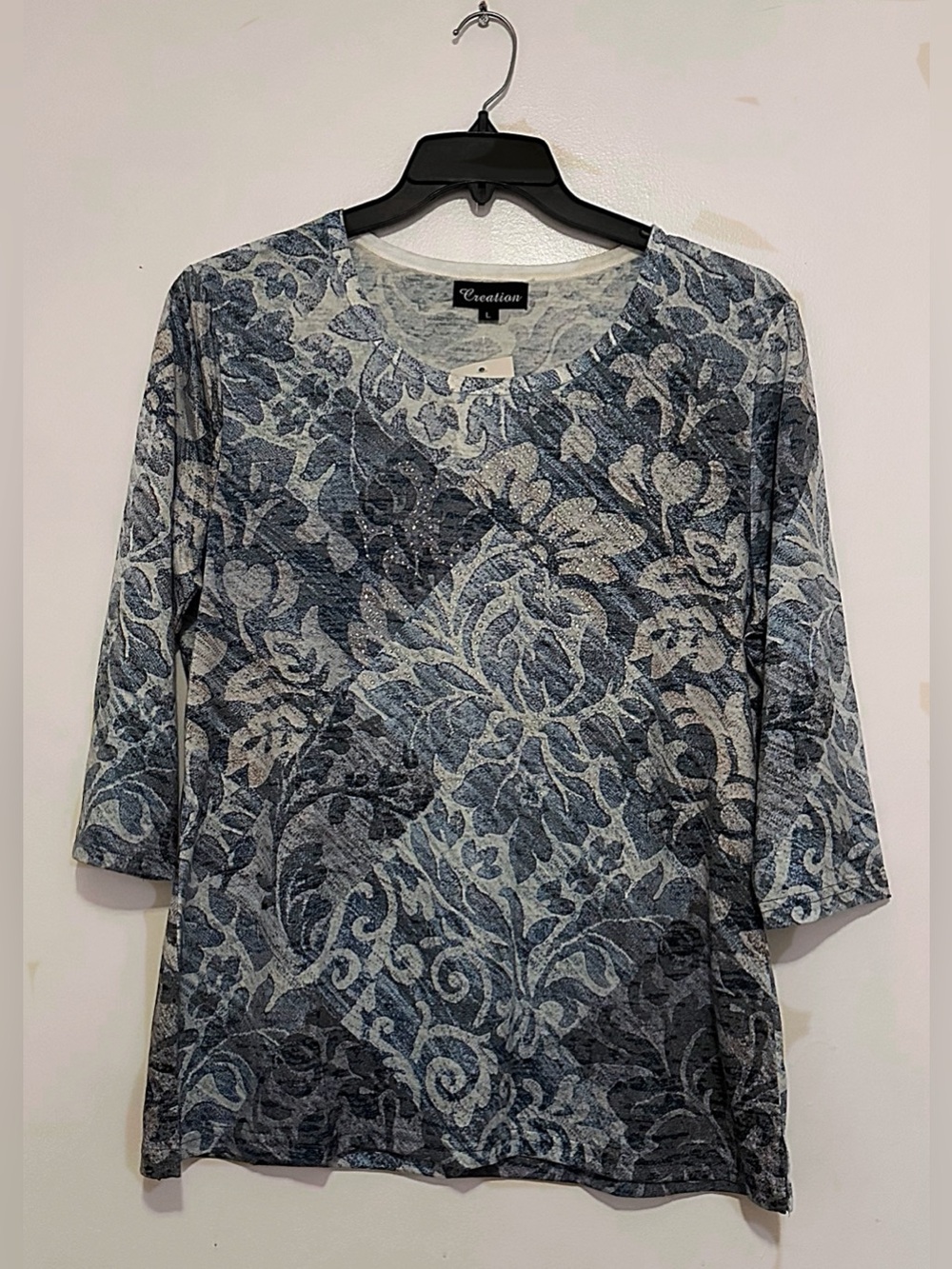 Blue Floral Crewneck Women's Top